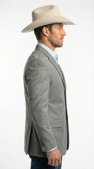 Mens Grey Western Three Button Blazer – Classic Cowboy Style Formal Jacket Business Casual Sport Coat