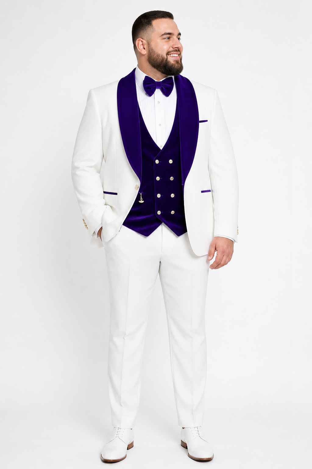Wedding Tuxedo - Groom Suit - White and Royal Blue Prom Suit