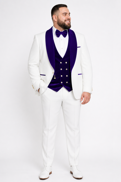 Wedding Tuxedo - Groom Suit - White and Royal Blue Prom Suit