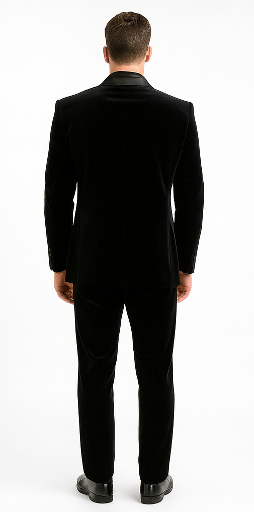 Men's High Fashion Black Shawl Lapel Velvet Suit + Velvet Pants - Image 2
