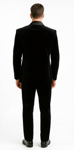 Men's High Fashion Black Shawl Lapel Velvet Suit + Velvet Pants