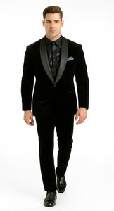 Men's High Fashion Black Shawl Lapel Velvet Suit + Velvet Pants