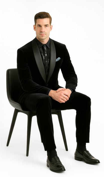 Men's High Fashion Black Shawl Lapel Velvet Suit + Velvet Pants - Image 4