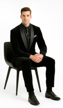 Men's High Fashion Black Shawl Lapel Velvet Suit + Velvet Pants - Image 4