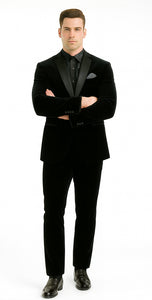 Men's High Fashion Black Shawl Lapel Velvet Suit + Velvet Pants