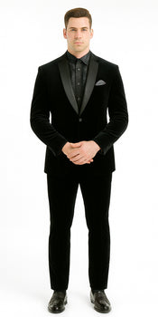 Men's High Fashion Black Shawl Lapel Velvet Suit + Velvet Pants - Image 6