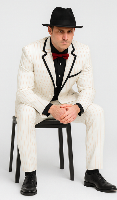 Men’s High Zoot Suit – Black & White Trim Pimp Tuxedo | Vintage Zuit Suit Style