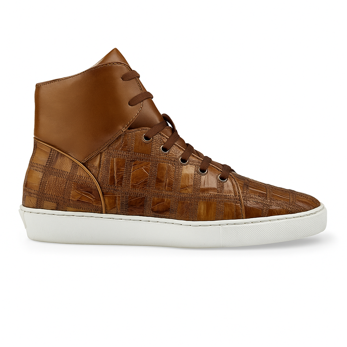Belvedere Vero Crocodile Patchwork High-Top Sneaker in Honey