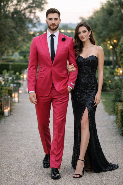 Mens Single Breast Suit Hot Pink - Sateen Shiny Fabric Metallic Fabric - Sharskin