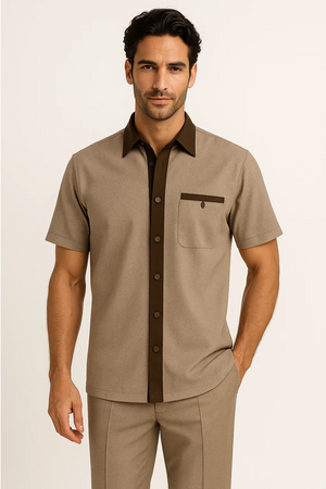 Men’s Houndstooth Walking Suit by Dreams by Zacchi – 2 Piece Lei sure Set in brown/tan- $99