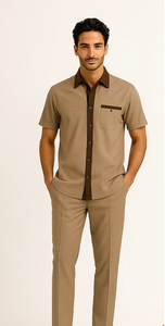 Men’s Houndstooth Walking Suit by Dreams by Zacchi – 2 Piece Lei sure Set in brown/tan- $99
