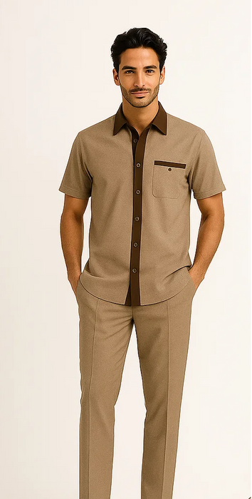 Men’s Houndstooth Walking Suit by Dreams by Zacchi – 2 Piece Lei sure Set in brown/tan- $99
