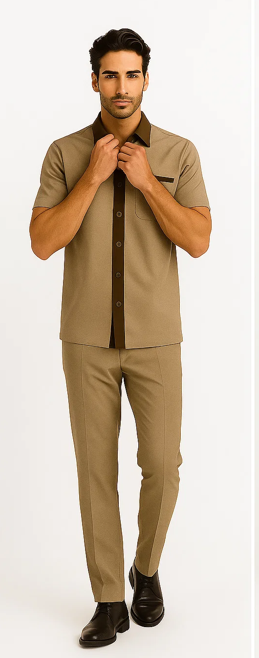 Men’s Houndstooth Walking Suit by Dreams by Zacchi – 2 Piece Lei sure Set in brown/tan- $99