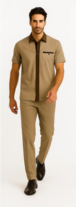 Men’s Houndstooth Walking Suit by Dreams by Zacchi – 2 Piece Lei sure Set in brown/tan- $99