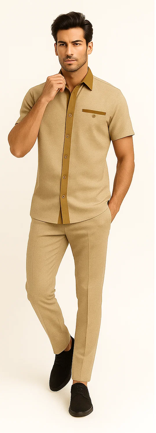 Men’s Houndstooth Walking Suit by Dreams by Zacchi – 2 Piece Lei sure Set in camel- $99