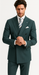 Mens "Hunter Green - Olive Green" Double Breasted Pinstripe Suit - Flat Front Pant