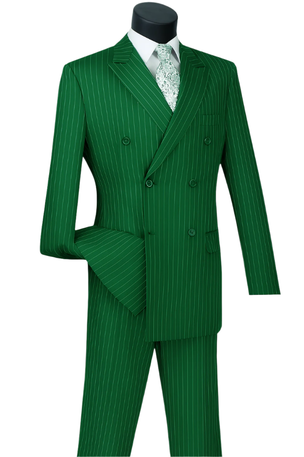 Men's hunter green double breasted gangster pinstripe suit in vintage 1920s style