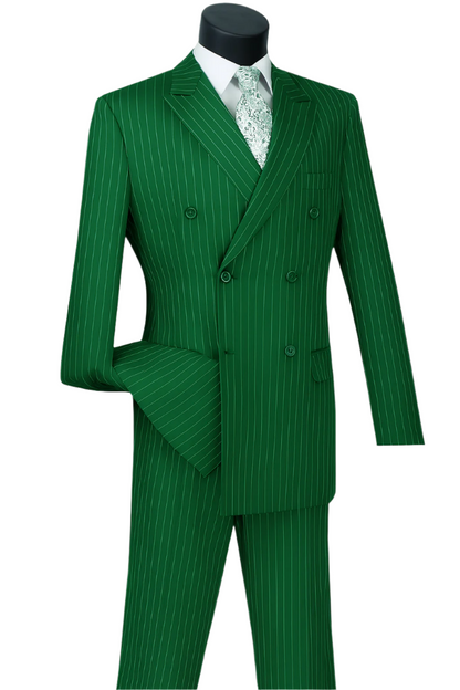 Men's hunter green double breasted gangster pinstripe suit in vintage 1920s style