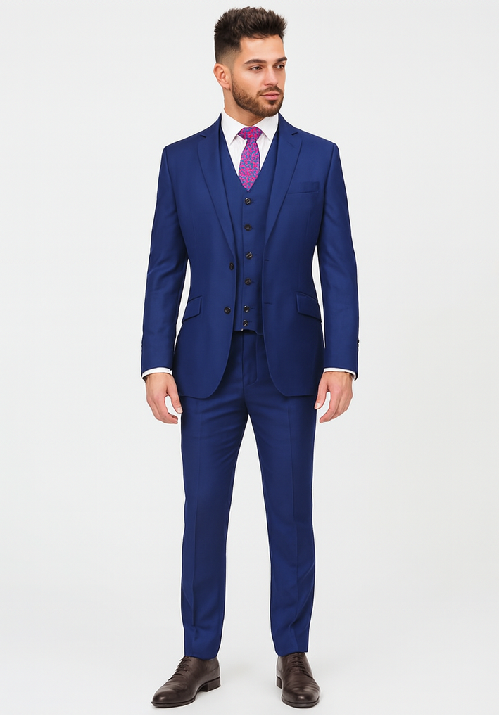 Men'S Indigo ~ Bright Blue ~ Cobalt ~ Teal Blue Blue Pick Stitched 2 Button Suit Pleated Pants