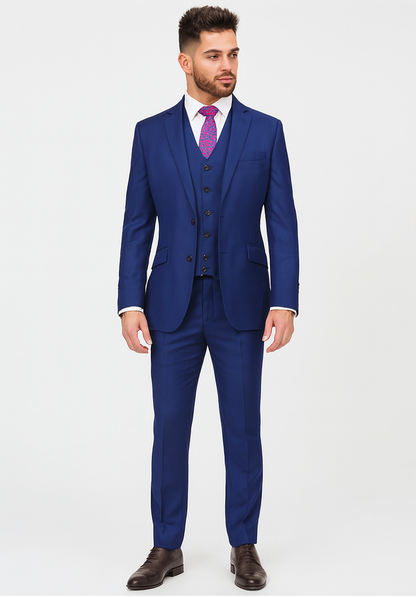 Men'S Indigo ~ Bright Blue ~ Cobalt ~ Teal Blue Blue Pick Stitched 2 Button Suit Pleated Pants
