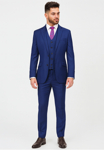 Statement Confidence Men'S Indigo ~ Bright Blue 2 Button Modern Fit Suits Wool Fine Brands Best Italian Style Cut Suits