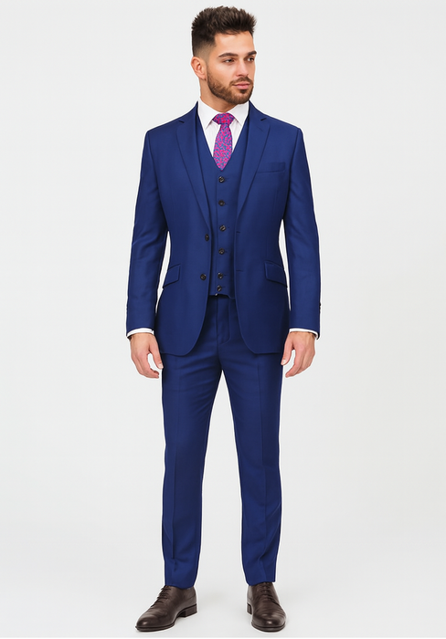 Men'S Indigo ~ Bright Blue ~ Cobalt ~ Teal Blue Blue Pick Stitched 2 Button Suit Pleated Pants