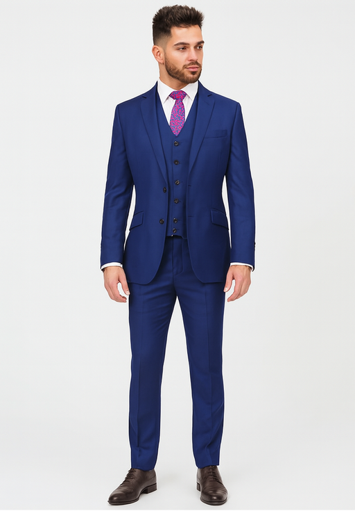 Men'S Indigo ~ Bright Blue ~ Cobalt ~ Teal Blue Blue Pick Stitched 2 Button Suit Pleated Pants