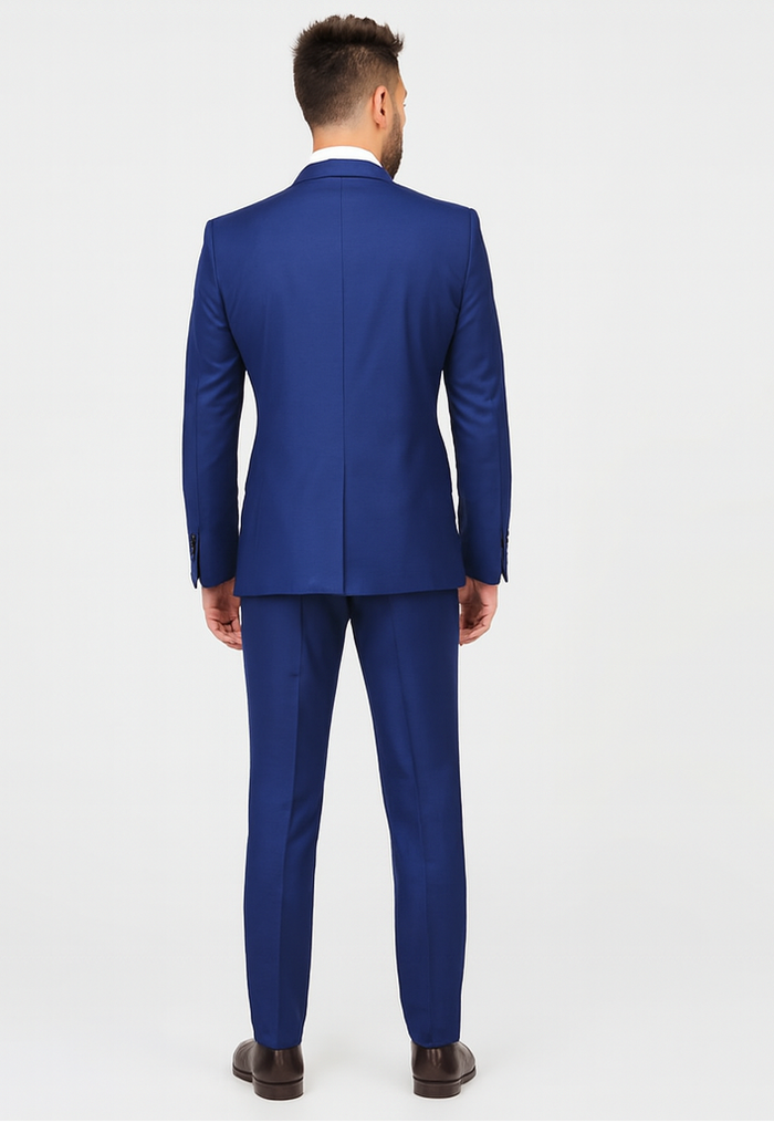 Men'S Indigo ~ Bright Blue ~ Cobalt ~ Teal Blue Blue Pick Stitched 2 Button Suit Pleated Pants - Image 2