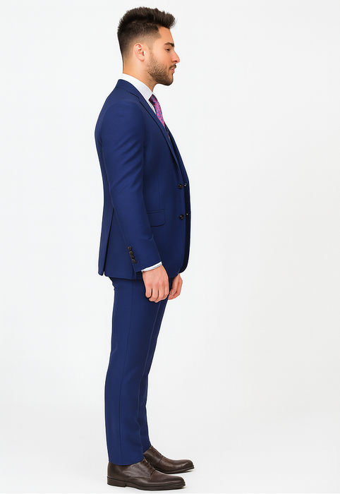 Men'S Indigo ~ Bright Blue ~ Cobalt ~ Teal Blue Blue Pick Stitched 2 Button Suit Pleated Pants