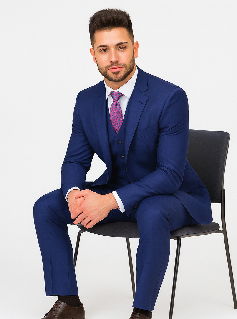 Men'S Indigo ~ Bright Blue ~ Cobalt ~ Teal Blue Blue Pick Stitched 2 Button Suit Pleated Pants - Image 4