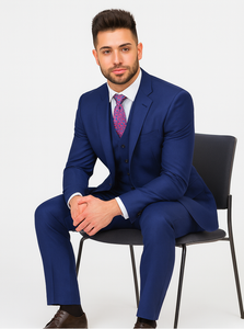 Statement Confidence Men'S Indigo ~ Bright Blue 2 Button Modern Fit Suits Wool Fine Brands Best Italian Style Cut Suits