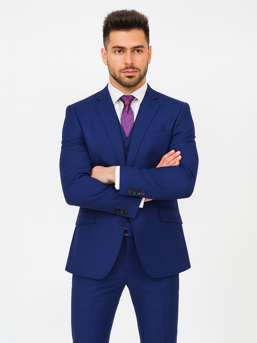 Men'S Indigo ~ Bright Blue ~ Cobalt ~ Teal Blue Blue Pick Stitched 2 Button Suit Pleated Pants