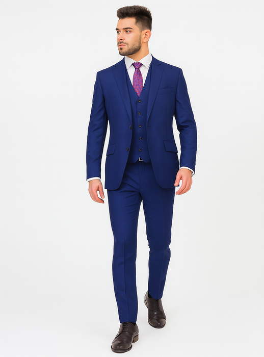 Men'S Indigo ~ Bright Blue ~ Cobalt ~ Teal Blue Blue Pick Stitched 2 Button Suit Pleated Pants