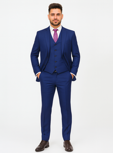 Statement Confidence Men'S Indigo ~ Bright Blue 2 Button Modern Fit Suits Wool Fine Brands Best Italian Style Cut Suits