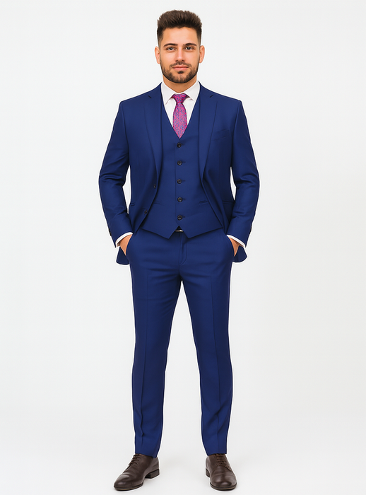 Men'S Indigo ~ Bright Blue ~ Cobalt ~ Teal Blue Blue Pick Stitched 2 Button Suit Pleated Pants
