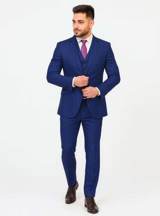 Men'S Indigo ~ Bright Blue ~ Cobalt ~ Teal Blue Blue Pick Stitched 2 Button Suit Pleated Pants