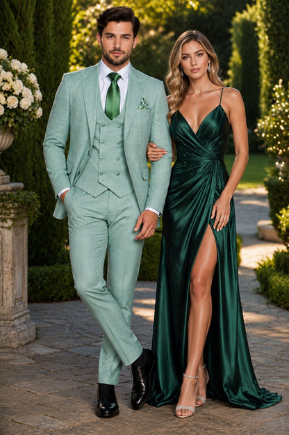 Tiglio Rosso Suit  - Classic Fit Athletic Cut 100% Wool Super 150s Italian Fabric Peak Lapel in Color Mint Green