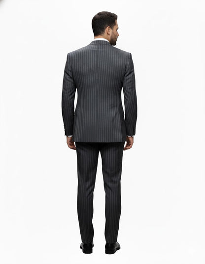 Mens Italian Wool Suit Color Charcoal Grey - Men's Designer Classic Fit Double Breasted Wool Pinstripe Charcoal Grey Suit - Image 2