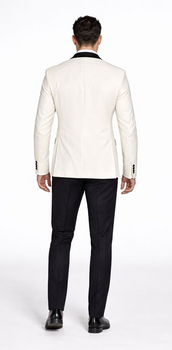 Men's Ivory and Black Satin Lapels Dress The Groom Holds The Wedding Suit (Jacket + Pants) - Image 2