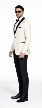Men's Ivory and Black Satin Lapels Dress The Groom Holds The Wedding Suit (Jacket + Pants) - Image 3