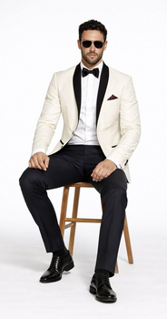 Men's Ivory and Black Satin Lapels Dress The Groom Holds The Wedding Suit (Jacket + Pants) - Image 4