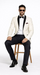 Men's Ivory and Black Satin Lapels Dress The Groom Holds The Wedding Suit (Jacket + Pants)