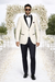 Men's Ivory and Black Satin Lapels Dress The Groom Holds The Wedding Suit (Jacket + Pants)