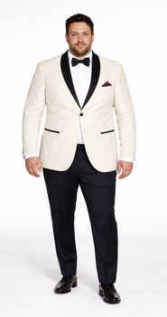 Men's Ivory and Black Satin Lapels Dress The Groom Holds The Wedding Suit (Jacket + Pants) - Image 7