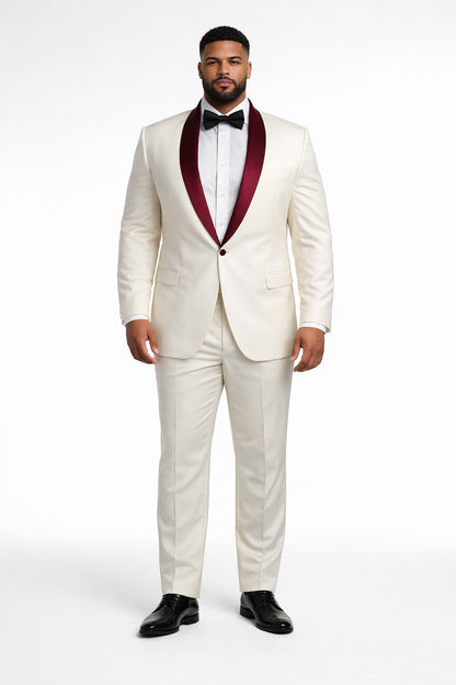 Men's Cream  Ivory One Button Cheap Priced Designer Fashion Dress Casual Blazer On Sale Burgundy Shawl Lapel Blazer - Image 6