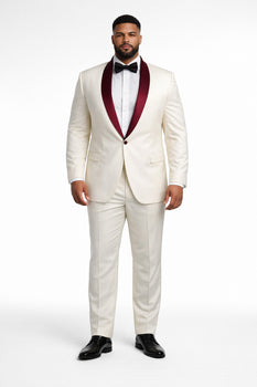 Men's Cream  Ivory One Button Cheap Priced Designer Fashion Dress Casual Blazer On Sale Burgundy Shawl Lapel Blazer - Image 6