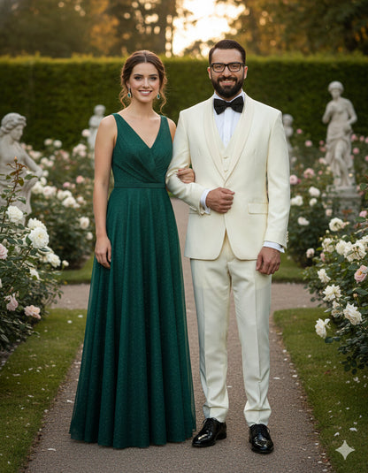 Mens 1 Button Shawl Lapel Vested Wool Prom | Wedding Tuxedo in Ivory - Image 7