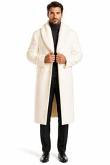 Mens Overcoat With Fur Collar - Ivory Topcoat