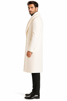 Mens Overcoat With Fur Collar - Ivory Topcoat