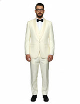 Mens 1 Button Shawl Lapel Vested Wool Prom | Wedding Tuxedo in Ivory